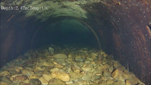 集水埋管の水中ドローン調査